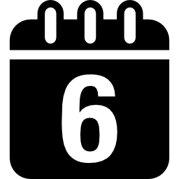 kalender am tag 6 schnittstellensymbol des abgerundeten quadratischen schwarzen federwerkzeugs icon