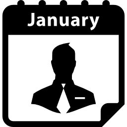 simbolo dell'uomo d'affari sulla pagina del calendario di gennaio icona