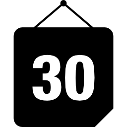 dzień 30 na wiszącej kwadratowej czarnej stronie kalendarza ikona