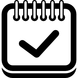 verificatieteken op kalenderpagina-interfacesymbool met veerbovenrand op afgeronde rechthoekomtrek icoon