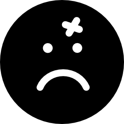 Wound cross on emoticon sad face of rounded square shape icon
