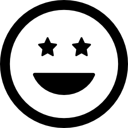 Smiling happy emoticon square face with eyes like stars icon