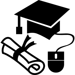 Graduation cap and diploma with a mouse icon