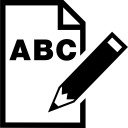 abc-buchstaben auf papierblatt mit einem bleistiftschnittstellensymbol icon