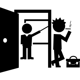 Student smoking at class door icon