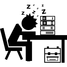 profesor o estudiante durmiendo en su escritorio con pila de libros icono