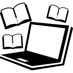 computer und bücher, die werkzeuge studieren icon