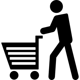Man walking with shopping cart icon
