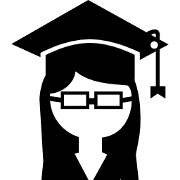 머리와 안경에 모자와 함께 여성 대학 졸업 icon