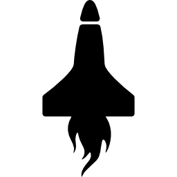 cohete en posición vertical con cola de fuego icono