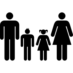 groupe familier de quatre couples hétérosexuels de père et mère avec leur fils et leur fille au milieu d'eux Icône