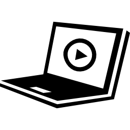 laptop con botón play en pantalla icono