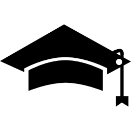 Black graduation cap tool of university student for head icon