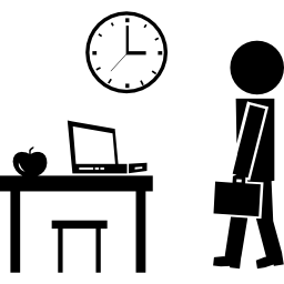 profesor idzie do swojego biurka punktualnie na zajęcia ikona