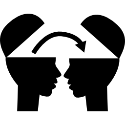 Two heads with information transference icon