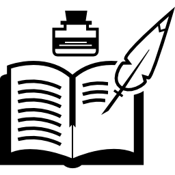 Writing with a feather on a book icon