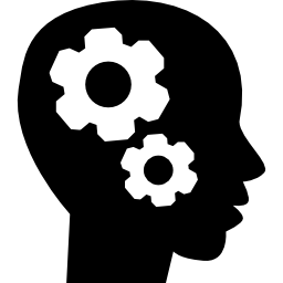 Gears in bald head side view icon