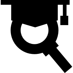 zoom o strumento di ricerca sul simbolo del cappello laureato icona