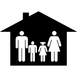 grupo familiar de cuatro en una casa. icono