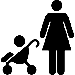 Mother with baby on stroller icon