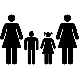 grupo familiar de dos madres un hijo y una hija icono