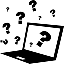 Quiz on computer with question signs around icon