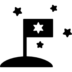 Flag on planet with star surrounded by stars icon