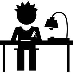 student schrijft op zijn bureau icoon