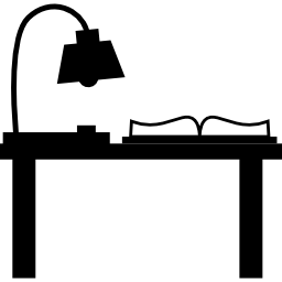 연구를 위해 책상에 조명 램프와 책 icon
