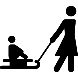 madre che porta suo figlio su una slitta icona