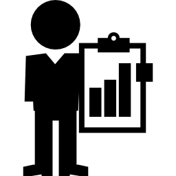 Professor with economy graphs on a clipboard icon