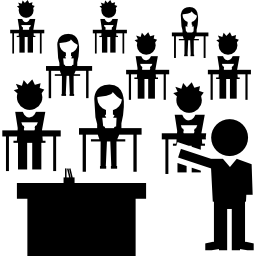 Classroom with students group and the teacher icon