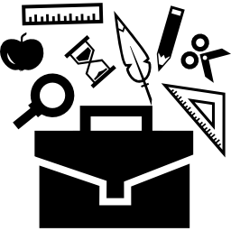 Briefcase and tools for school icon