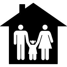 familie van drie in hun huis icoon