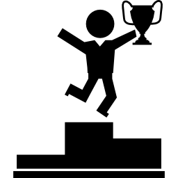 winnaar op podium met trofee icoon