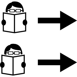 twee studenten die boeken lezen met pijlen naar rechts icoon