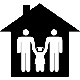 Family group of three two fathers and a daughter in their house icon