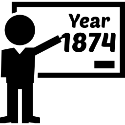 Профессор класса истории указывая 1874 год на доске иконка