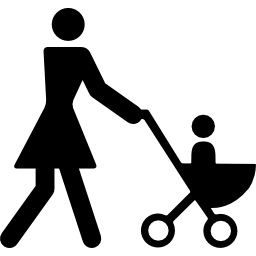 Mother walking with her son on a stroller icon