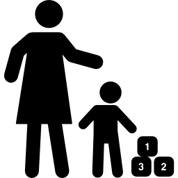 moeder en zoon spelen met blokjes icoon