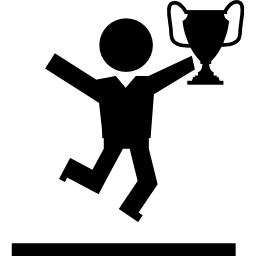 Winner student with competition trophy jumping of happiness icon