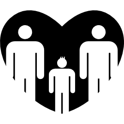 Male familiar group of three persons in a heart two adults and one child icon