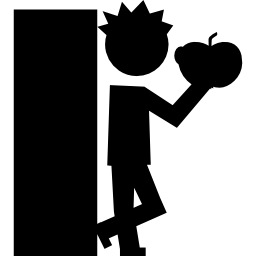 Student eating an apple at class door icon