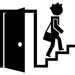 porta aberta e um aluno na escada Ícone