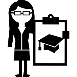 vrouwelijke professor met bord icoon