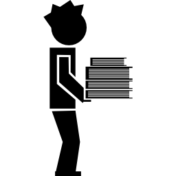 Student standing with books stack icon