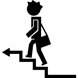 student geht auf pfeiltreppe hinauf icon