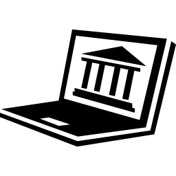 laptop mit antikem historischem gebäude auf dem bildschirm icon