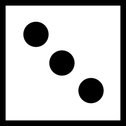 Dice cube from top view on the face with three dots icon
