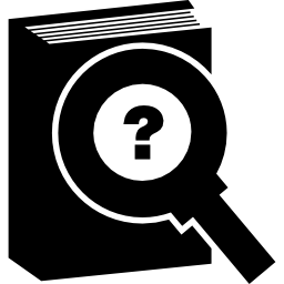 Book and magnifier with question sign icon